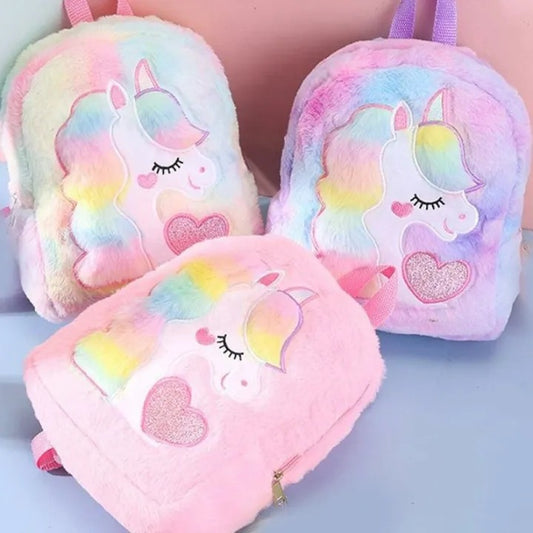 Unicorn Kids School Bag, Plush Cute Fluffy Pastel Kids Bag