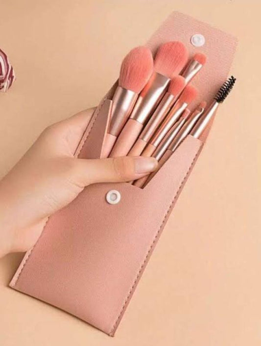 8 Pieces Cute Brushes With Leather Pouch