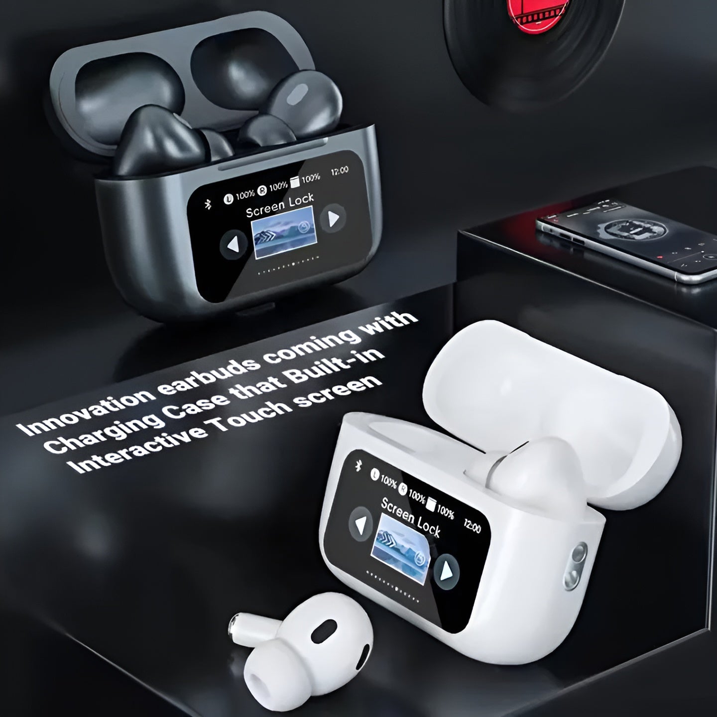 A9 Pro Black & White Airpods Anc With App | Screen Airpods | Extended Battery Life