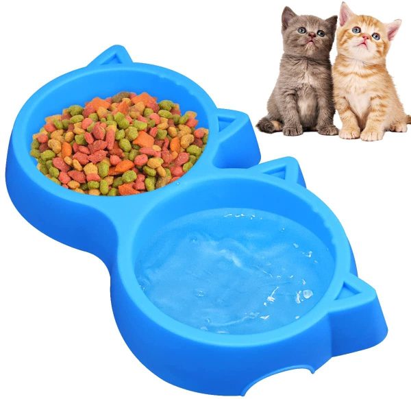 Cat Shaped Double Food Bowl Pet Plastic Food Bowl