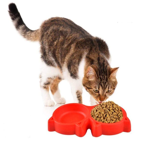 Cat Shaped Double Food Bowl Pet Plastic Food Bowl