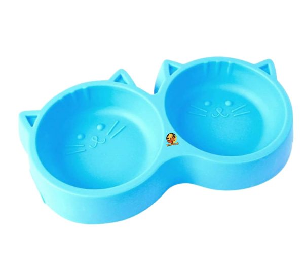 Cat Shaped Double Food Bowl Pet Plastic Food Bowl