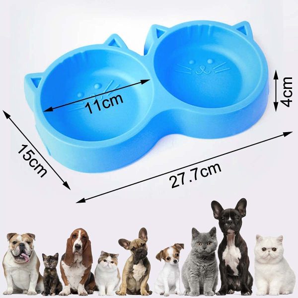 Cat Shaped Double Food Bowl Pet Plastic Food Bowl