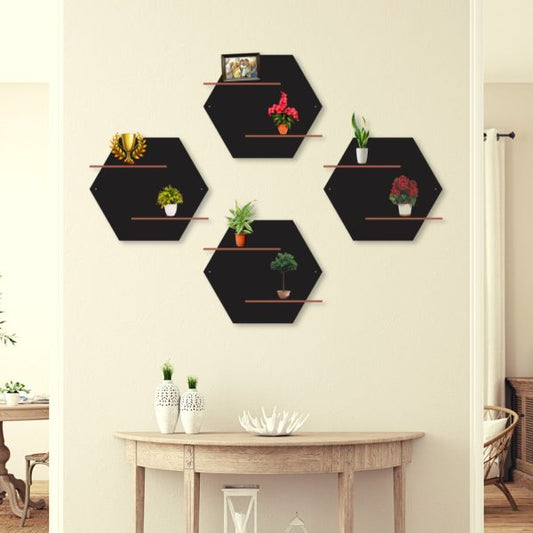 Double Hexa Shelves Pack Of Four Wall Art Style Modern Design Decoration