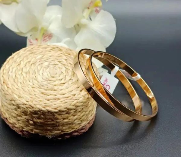 Pair Of Bangles | Kara Plain Golden Color | Pack of 2