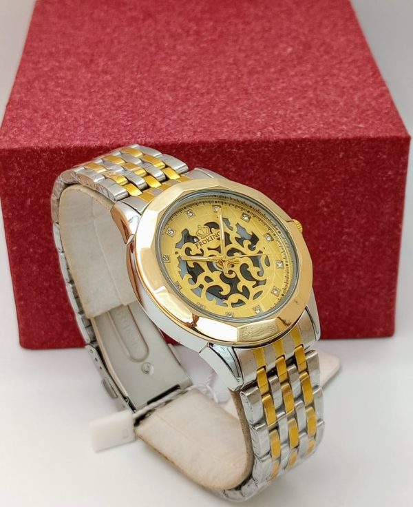 Pro King Gents Silver Gold Wrist Watch | Stainless Steel Diamond Cut Quartz Watch