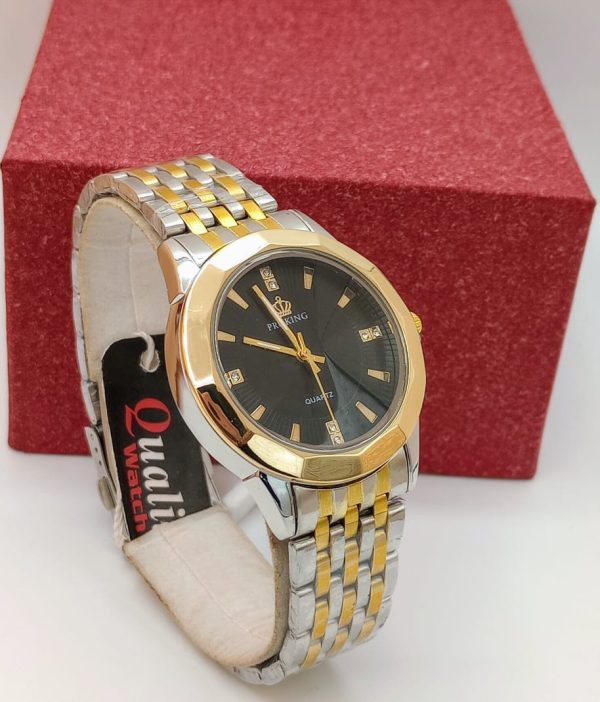 Pro King Gents Silver Gold Wrist Watch | Stainless Steel Diamond Cut Quartz Watch