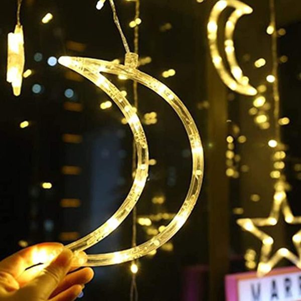 Ramadan Decoration Lights,star & Moon Curtain Lights( 10ft Curtain Light )