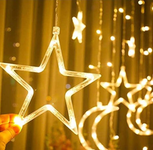 Ramadan Decoration Lights,star & Moon Curtain Lights( 10ft Curtain Light )