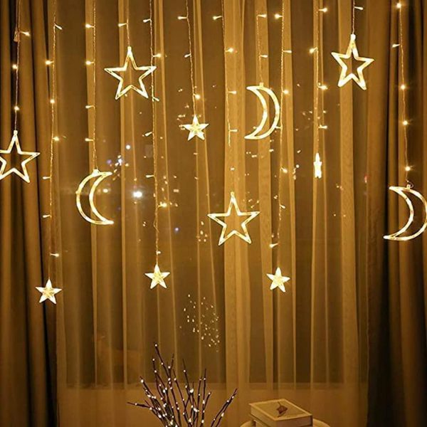 Ramadan Decoration Lights,star & Moon Curtain Lights( 10ft Curtain Light )