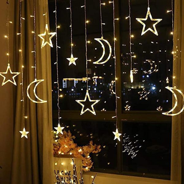 Ramadan Decoration Lights,star & Moon Curtain Lights( 10ft Curtain Light )