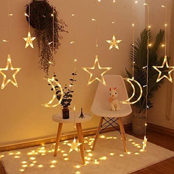 Ramadan Decoration Lights,star & Moon Curtain Lights( 10ft Curtain Light )